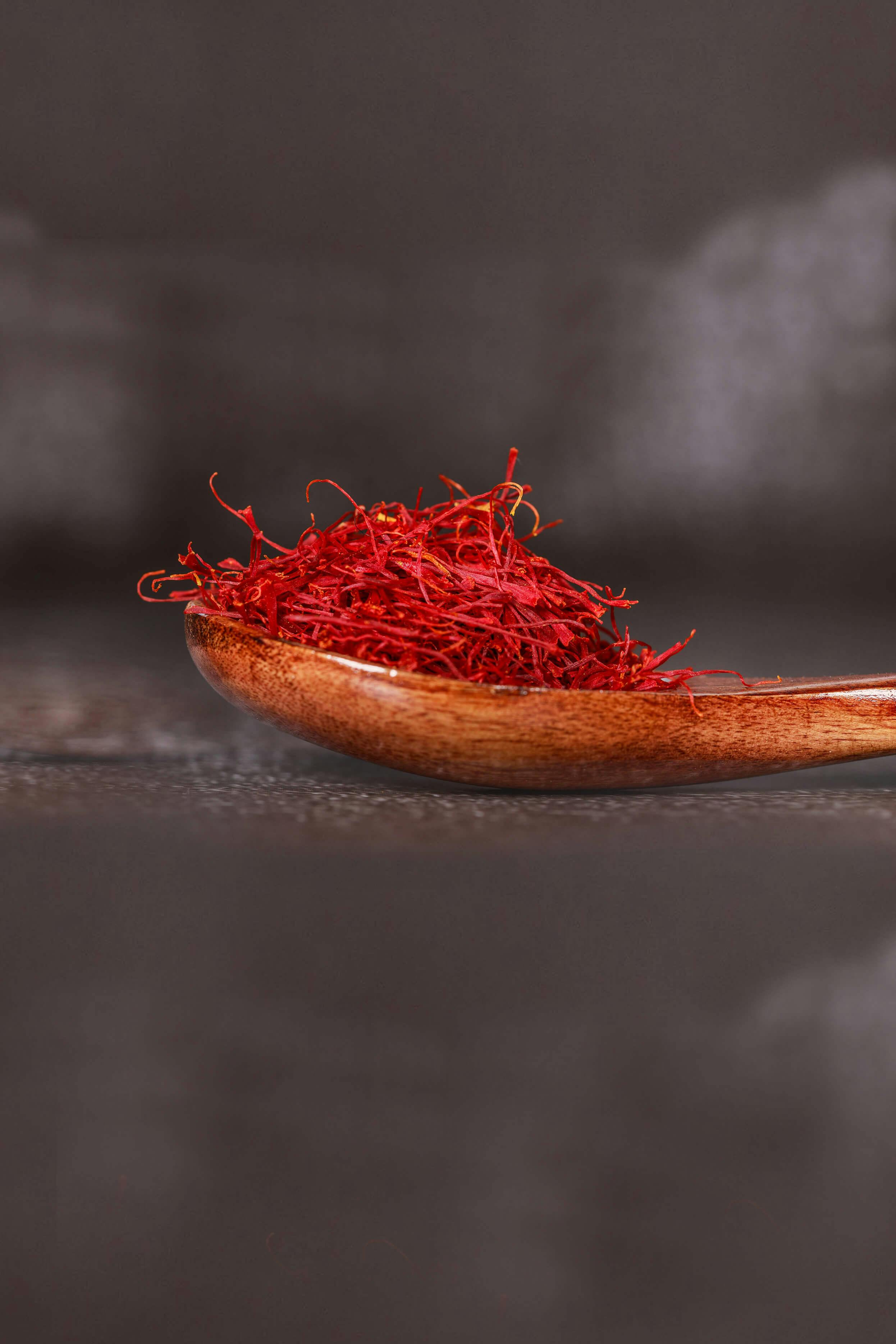 Picture of saffron on a spoon.